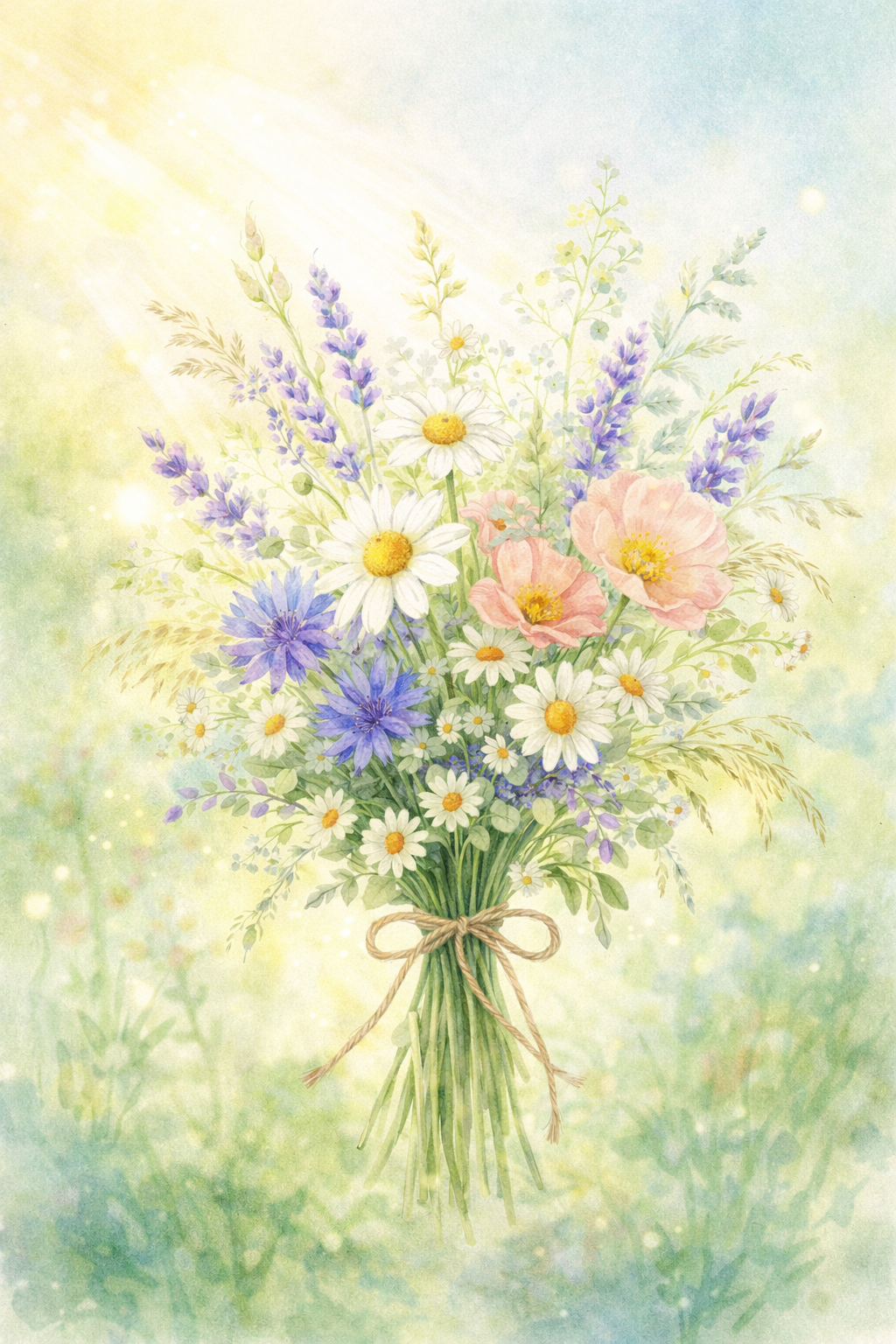 Шаблон открытки нежные полевые цветы