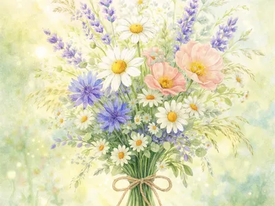 Шаблон открытки нежные полевые цветы