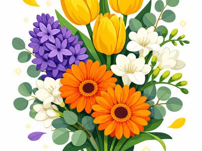 Шаблон открытки яркий весенний букет